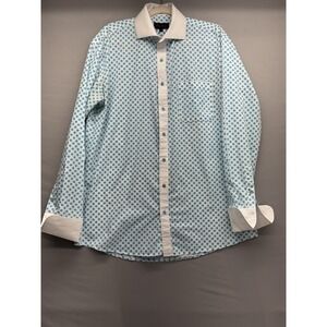 Mens Cuff Link Shirt Bruno Conte 16.5 36/37 Blue Polka Dot Button Up Pocket